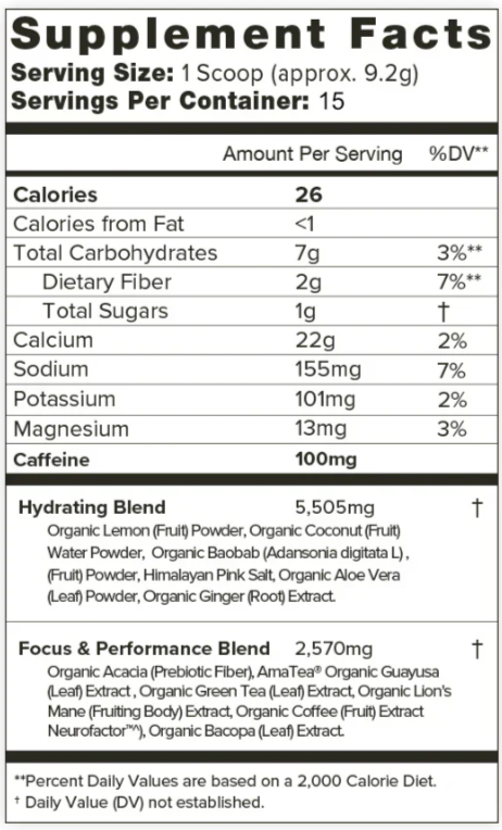 Organifi Pre-Workout Supplement facts